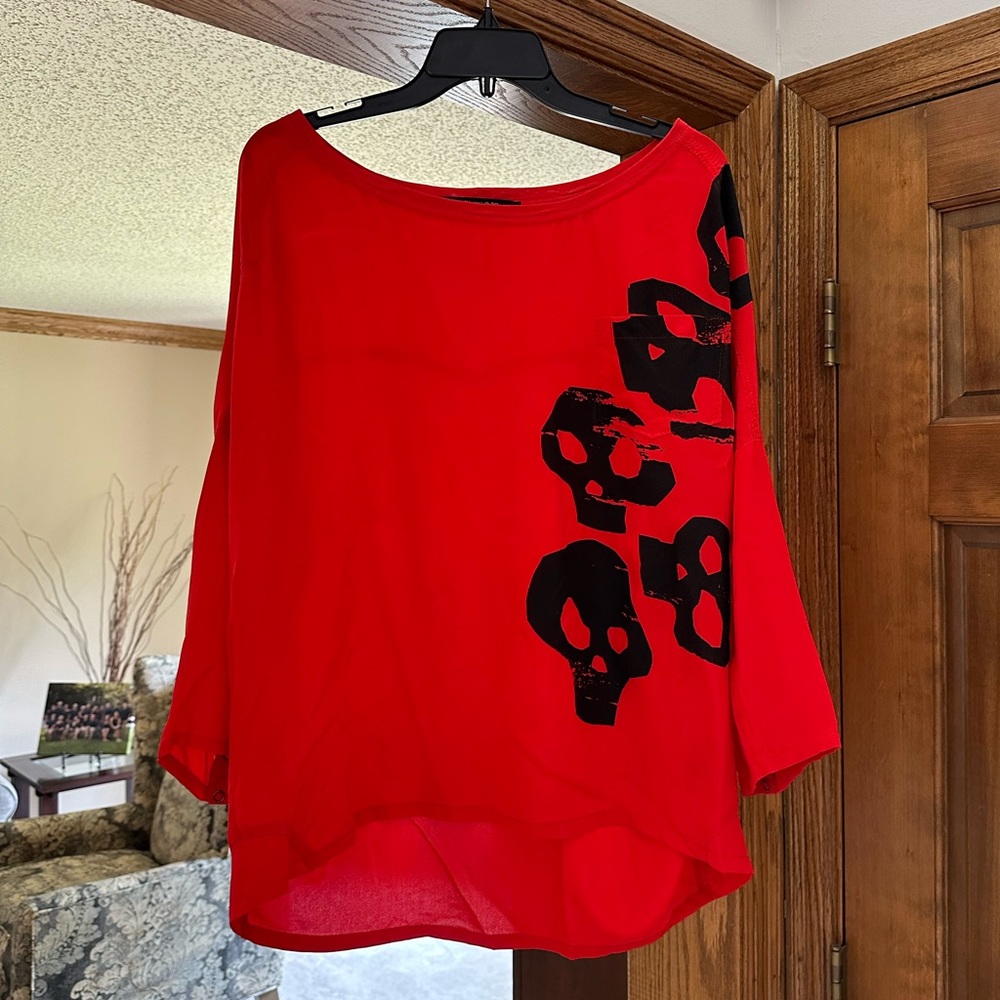 Vibrant red William Rast silk shirt, size medium